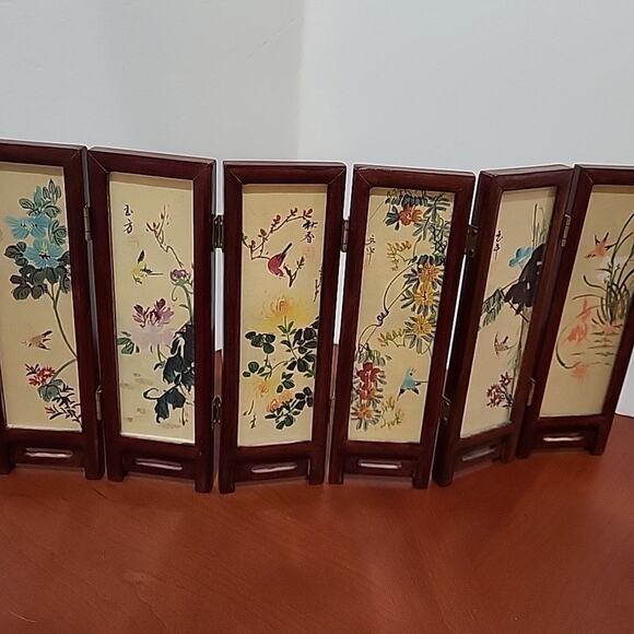 Vintage Hand Painted Mini Divider Shade Privacy Screen ~ Wood 6 Panel Vintage - Picture 2 of 8